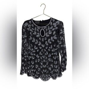 Vintage 80’s Joseph Le Bon Black Silver Fully Beaded Blouse Size Medium P2P 20”